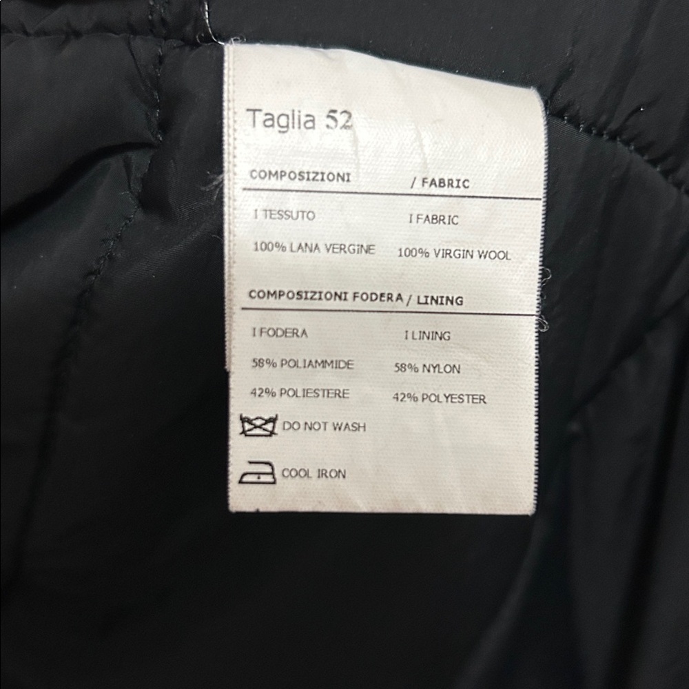 Men's Italian size 52 slim Loro Piana Storm System Wool Black Coat w/gilet - Picture 7 of 7